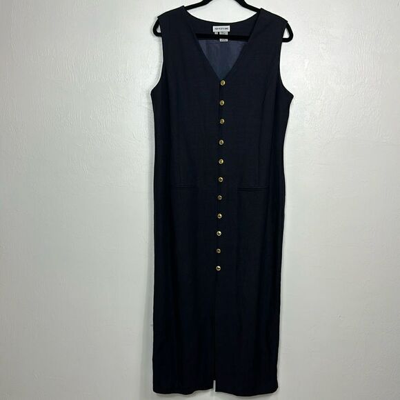 For Pete’s Sake Linen Blend Black Button Front Sleeveless Dress Size 14 - Picture 2 of 9